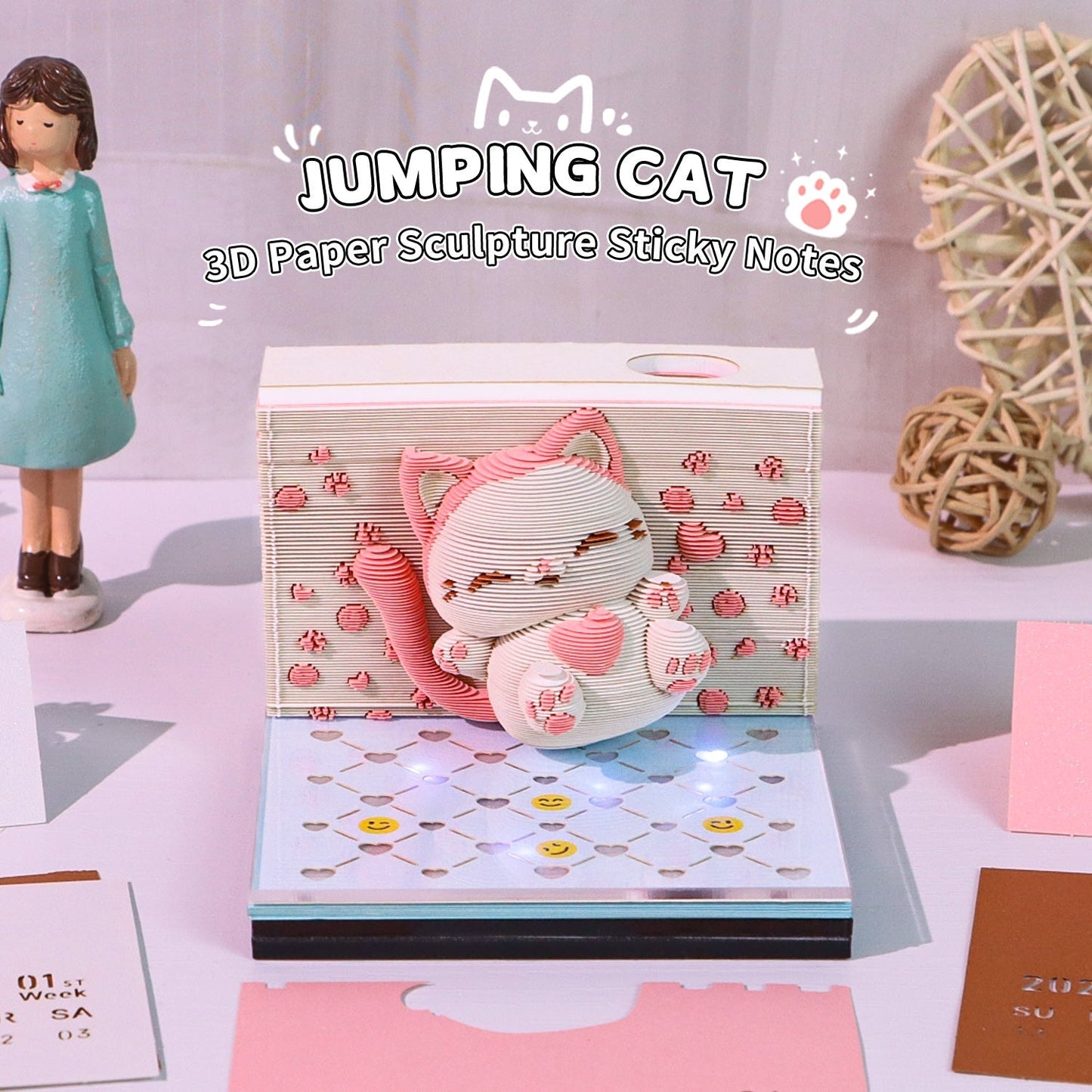 3D Calendar 2026 - Jumping cat